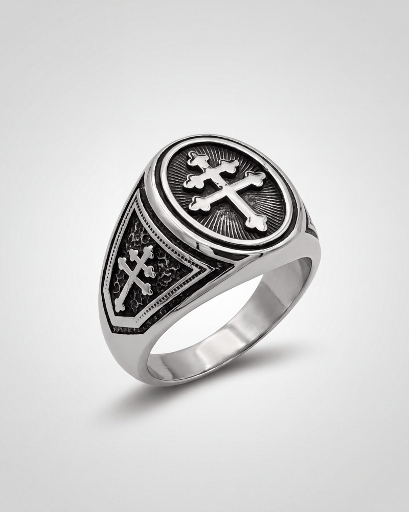 Silver Byzantine Cross Signet Ring