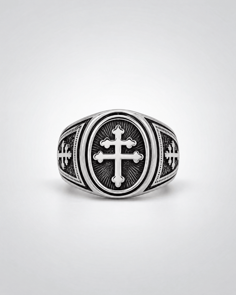 Silver Byzantine Cross Signet Ring