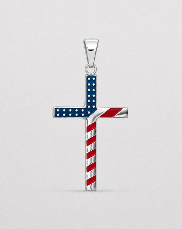 Silver American Flag Cross