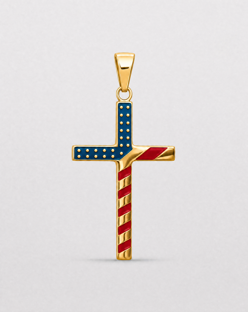 Gold American Flag Cross