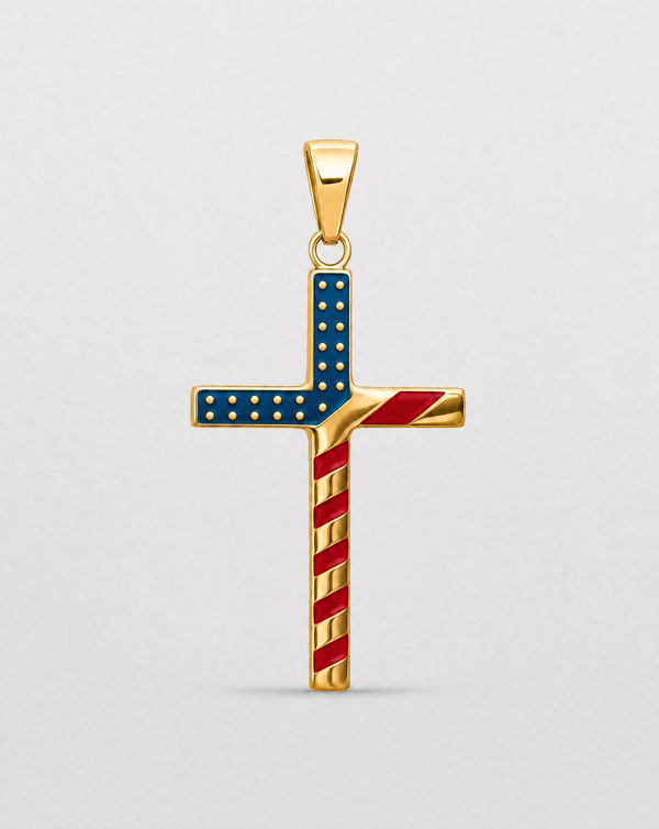 Gold American Flag Cross