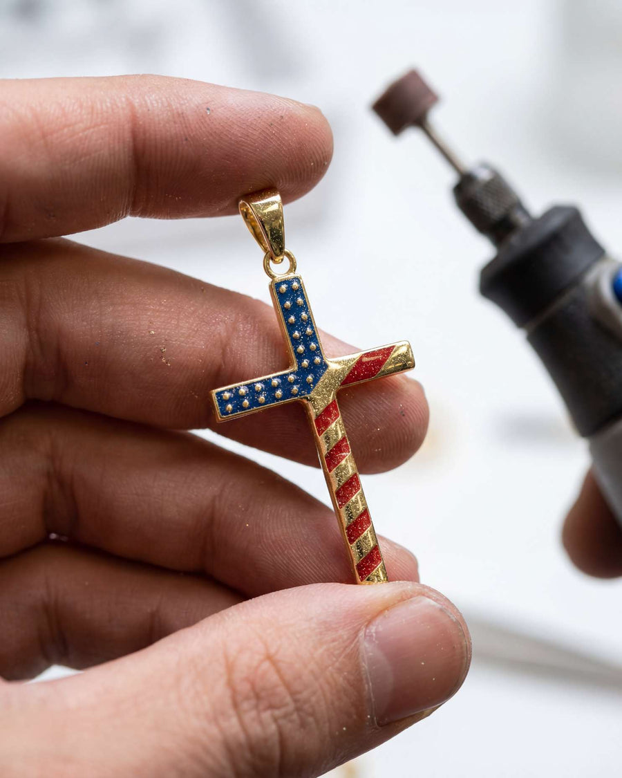 American Cross pendant detail