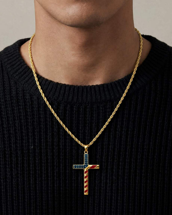 Gold American Flag Cross