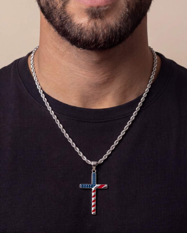 Silver American Flag Cross