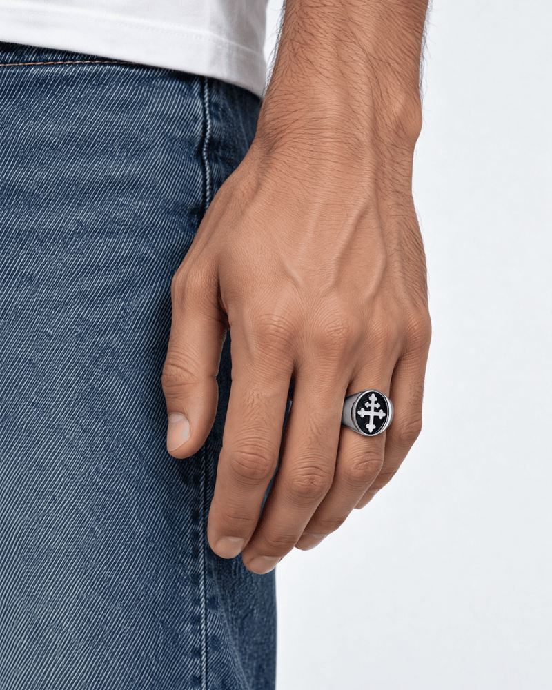 Silver Constantine Cross Signet Ring
