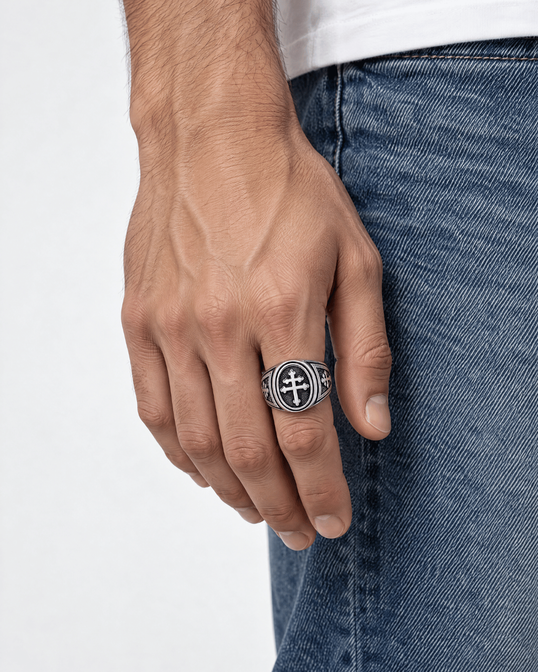 Silver Byzantine Cross Signet Ring