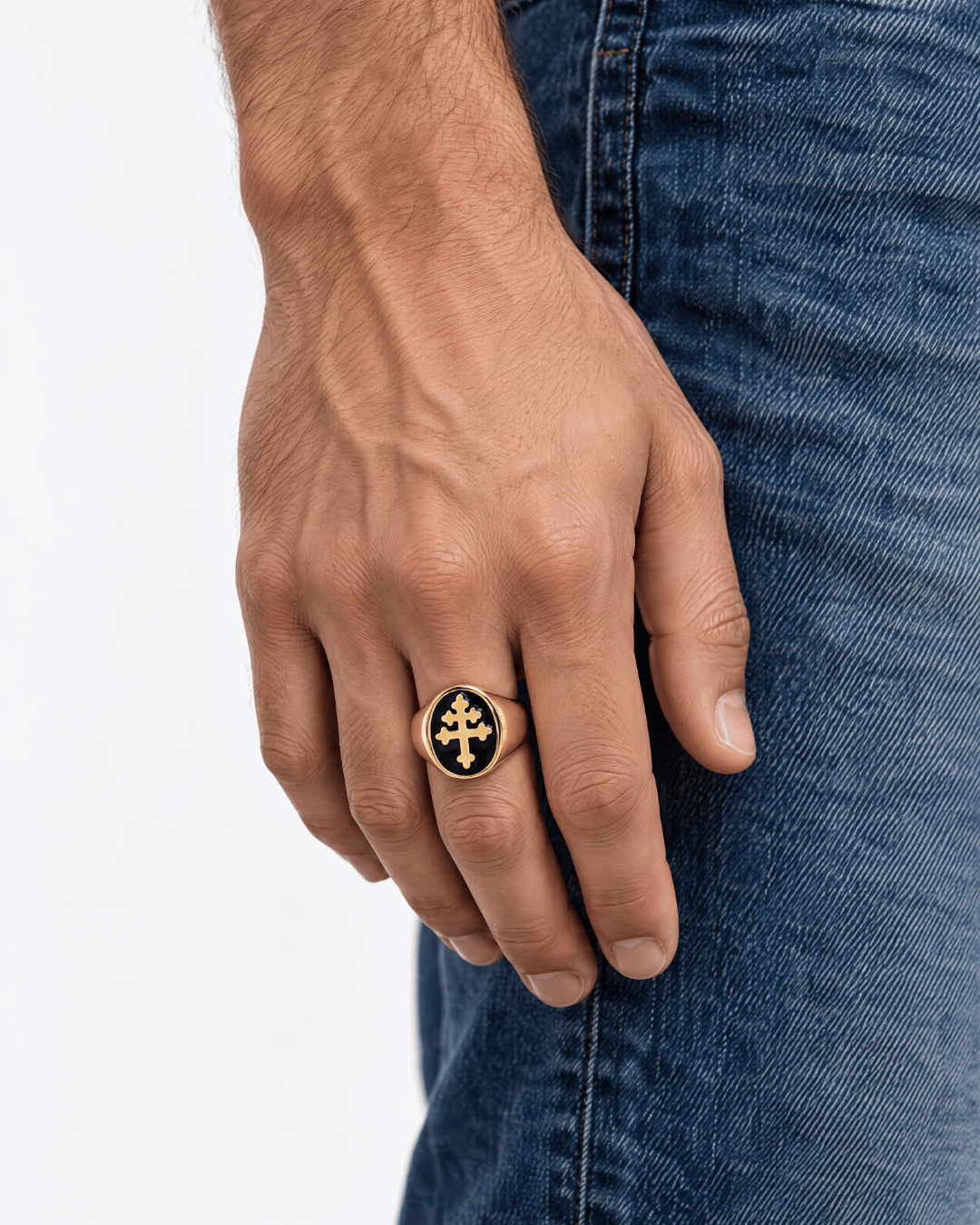 Gold Constantine Cross Signet Ring